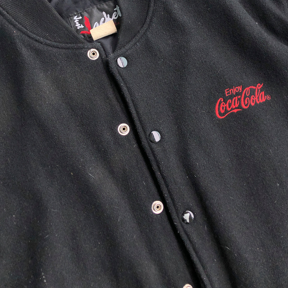 Chocolate Brown Leather Wool Coca Cola Embroidered Varsity Jacket