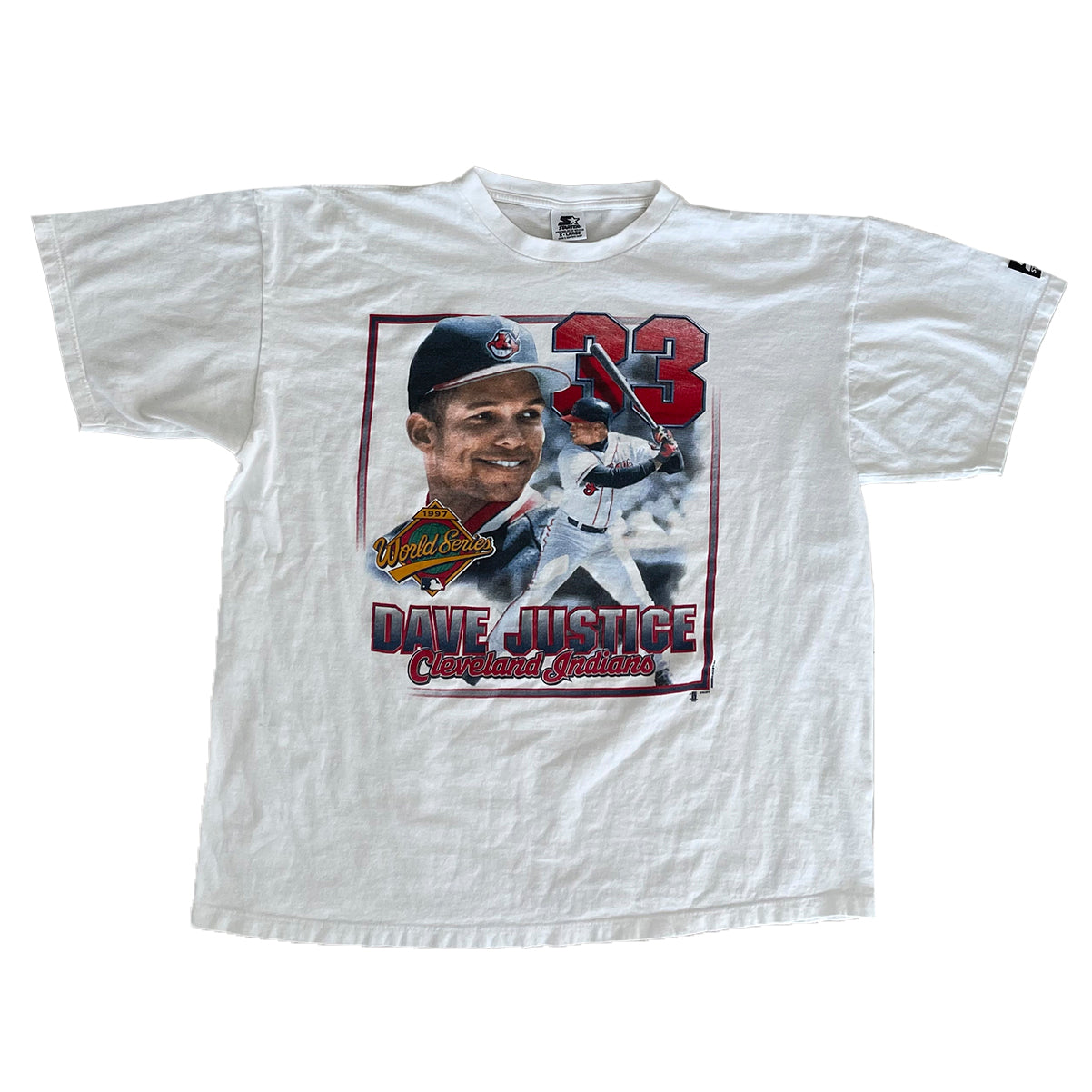 Official Vintage starter 1997 dave justice Cleveland indians T-shirt,  hoodie, sweater, long sleeve and tank top