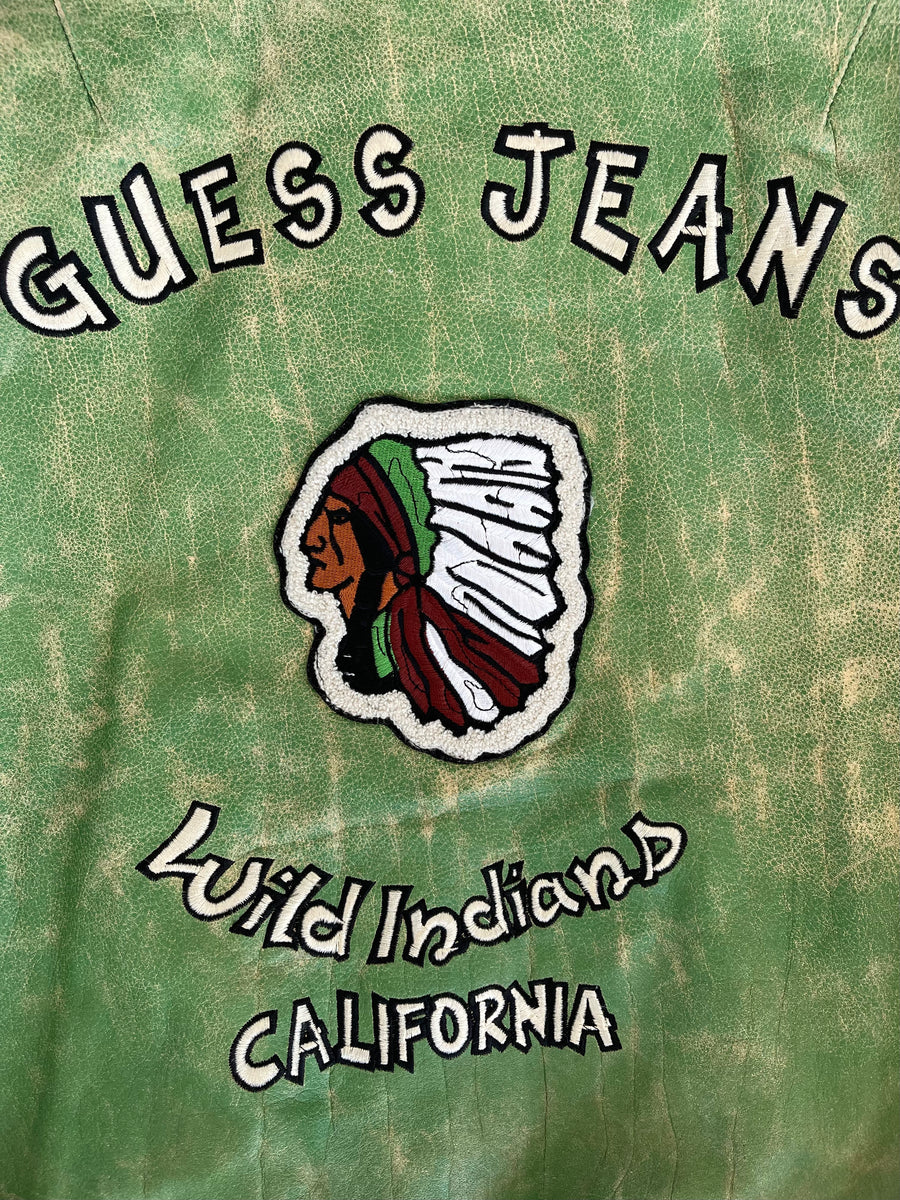 Rare 80s Vintage Guess Wild Indians Leather Varsity Bomber Jacket S