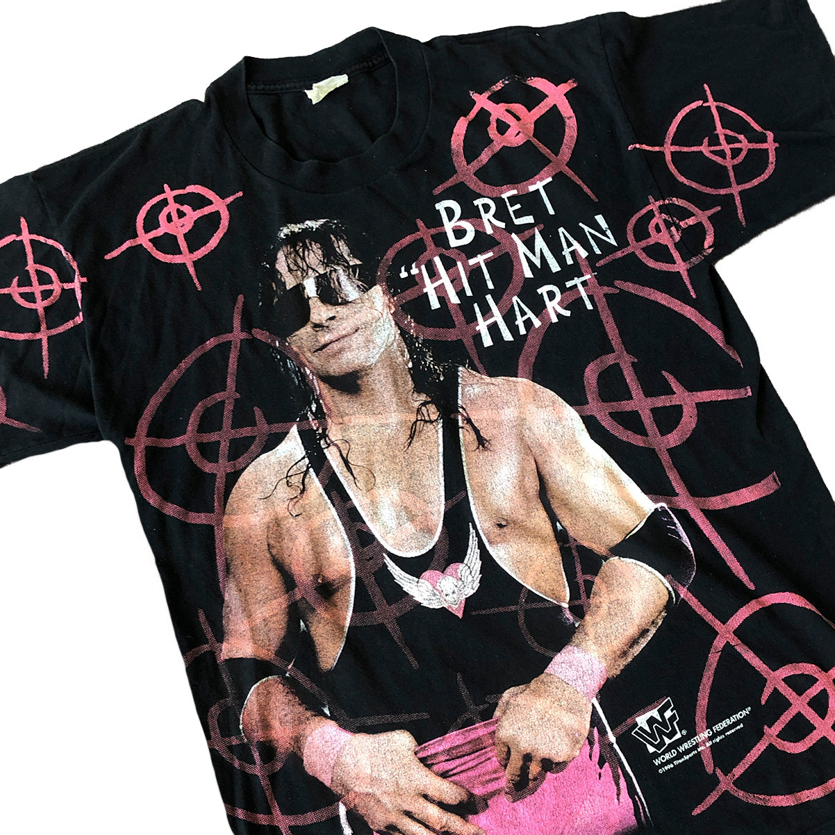 Vintage 1996 All Over Print Bret "Hit Man" Hart Tee L – Getem Vintage