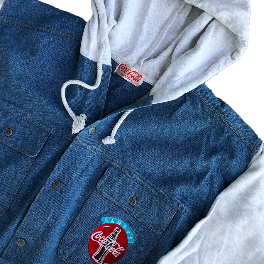 Vintage Coca Cola Denim Hooded Button Up Sweater S