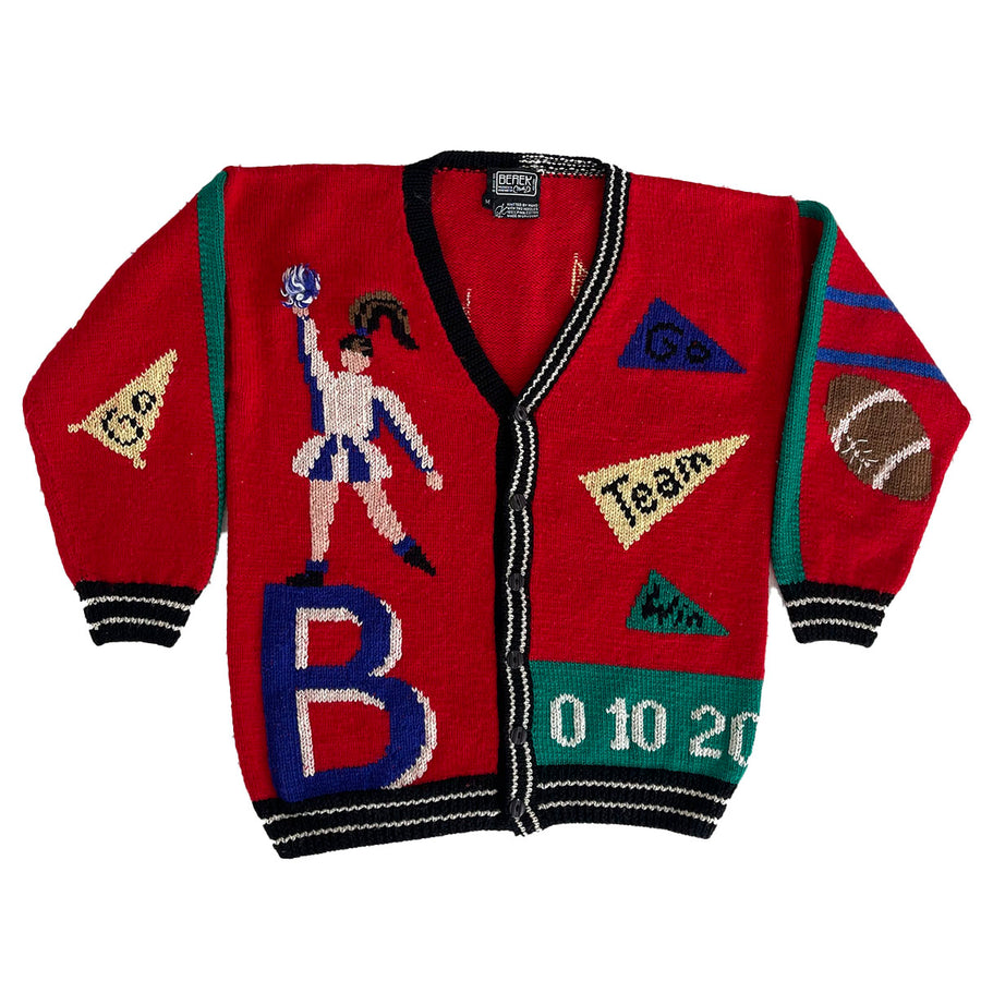 Vintage 1988 Berek Hand Knit Football Cheerleader Cardigan Sweater M