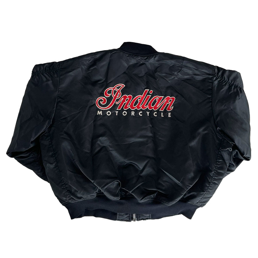 Vintage 80s Indian Motorcycle America's Pioneer Satin Bomber Jacket L