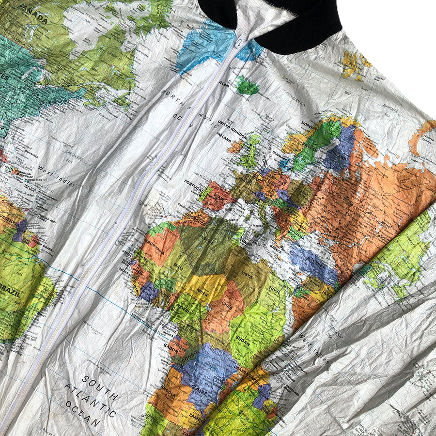 Vintage 90s World Map Windbreaker Jacket L