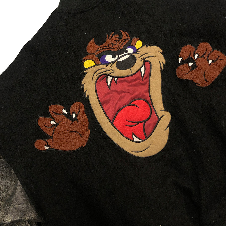 Vintage Looney Tunes Taz Varsity Wool Leather Jacket L