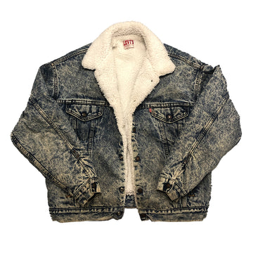 Vintage 80s Acid Wash Denim Levis Sherpa Jacket L