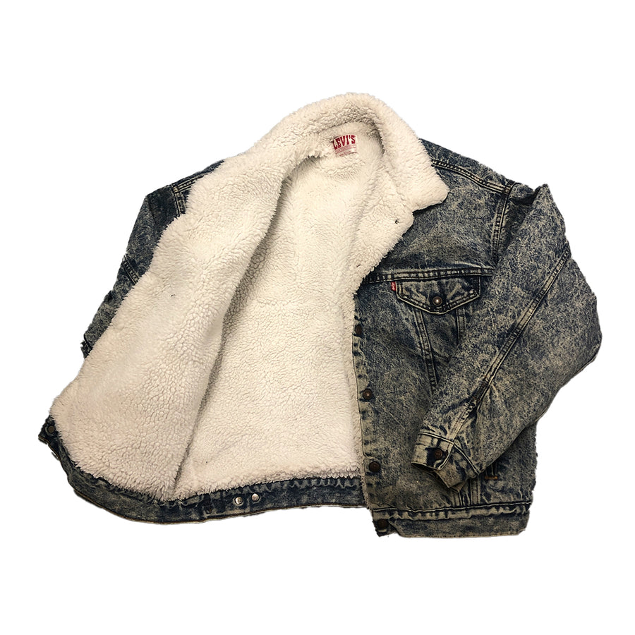 Vintage 80s Acid Wash Denim Levis Sherpa Jacket L