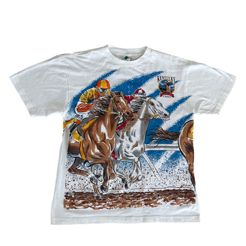 Vintage 1995 Kentucky Derby All Over Print Racing Tee XL