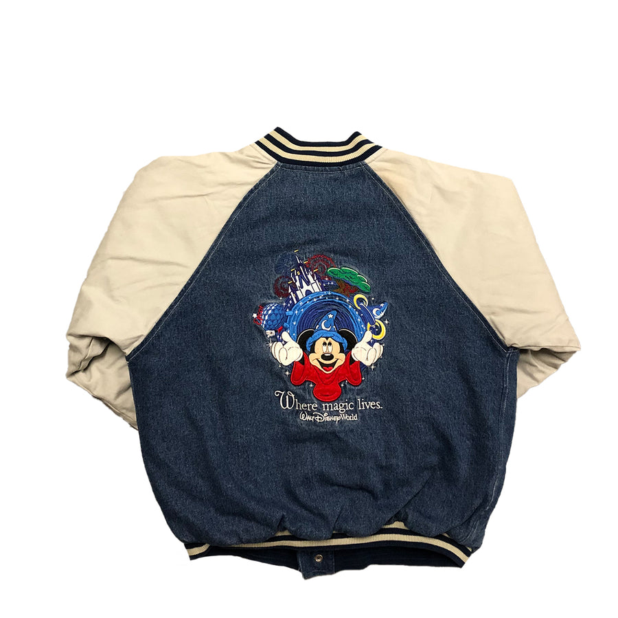 Vintage Walt Disney Mickey Mouse Varsity Bomber Denim Jacket S
