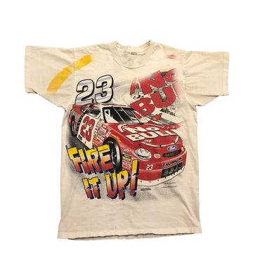 Vintage 1998 Fire It Up All Over Print Racing Tee M