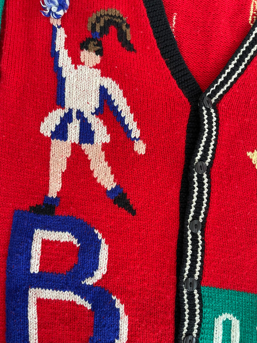Vintage 1988 Berek Hand Knit Football Cheerleader Cardigan Sweater M