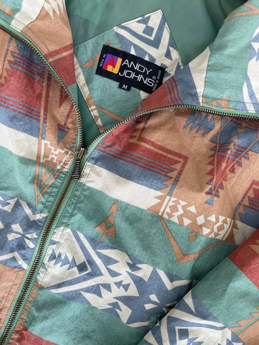 Vintage 90s Andy Johns Aztec Windbreaker Jacket M