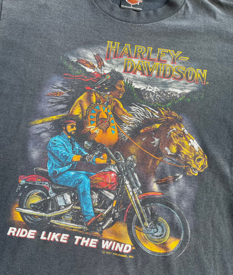 Vintage 1991 Harley Davidson Ride Like The Wind Tee L