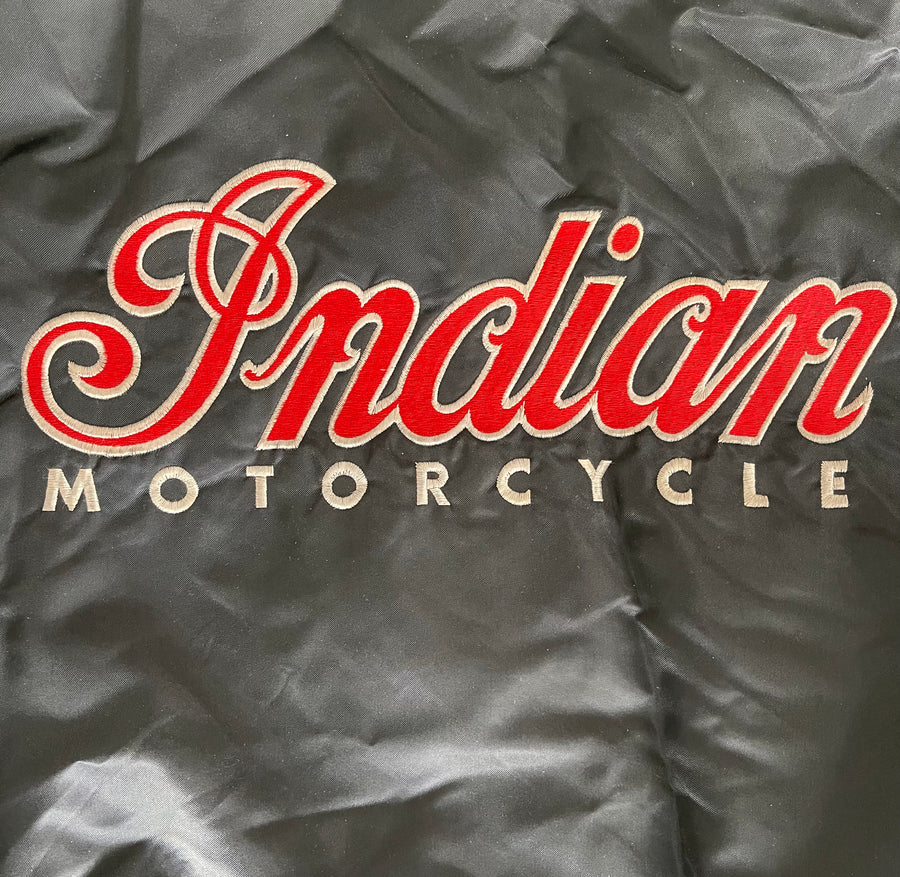 Vintage 80s Indian Motorcycle America's Pioneer Satin Bomber Jacket L