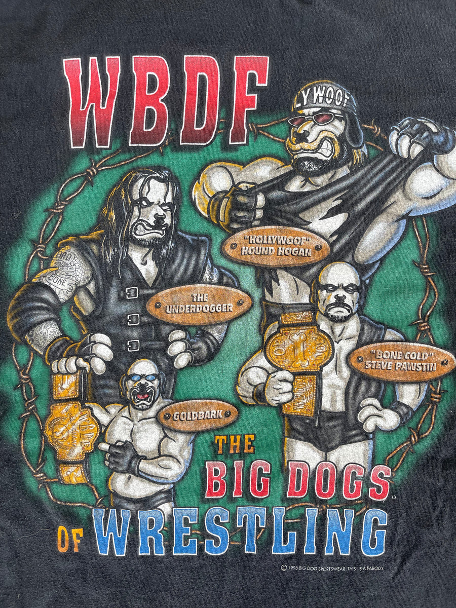 Vintage 90s Big Dogs WBDF Wrestling Parody Tee L
