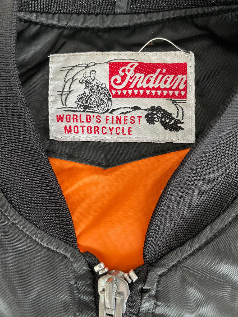 Vintage 80s Indian Motorcycle America's Pioneer Satin Bomber Jacket L