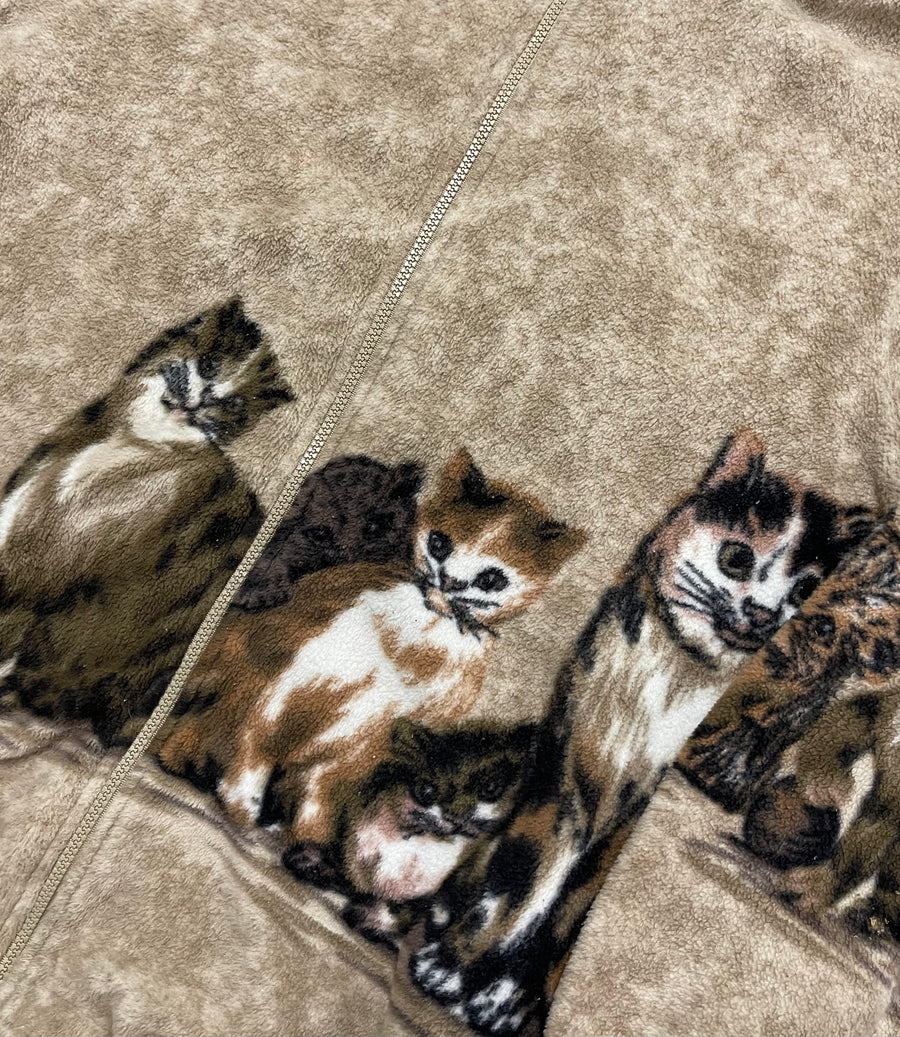 Vintage Cats Fleece Zip Up Sweater L